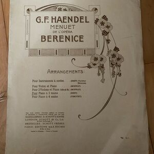 G.F. Haendel Menuet De L’opéra Berenice Vintage Sheet Music For Piano Violin